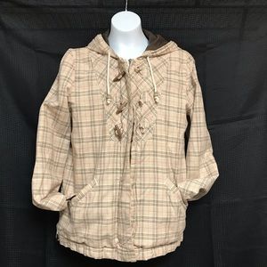 Roxy plaid zip up hooded fall or spring coat